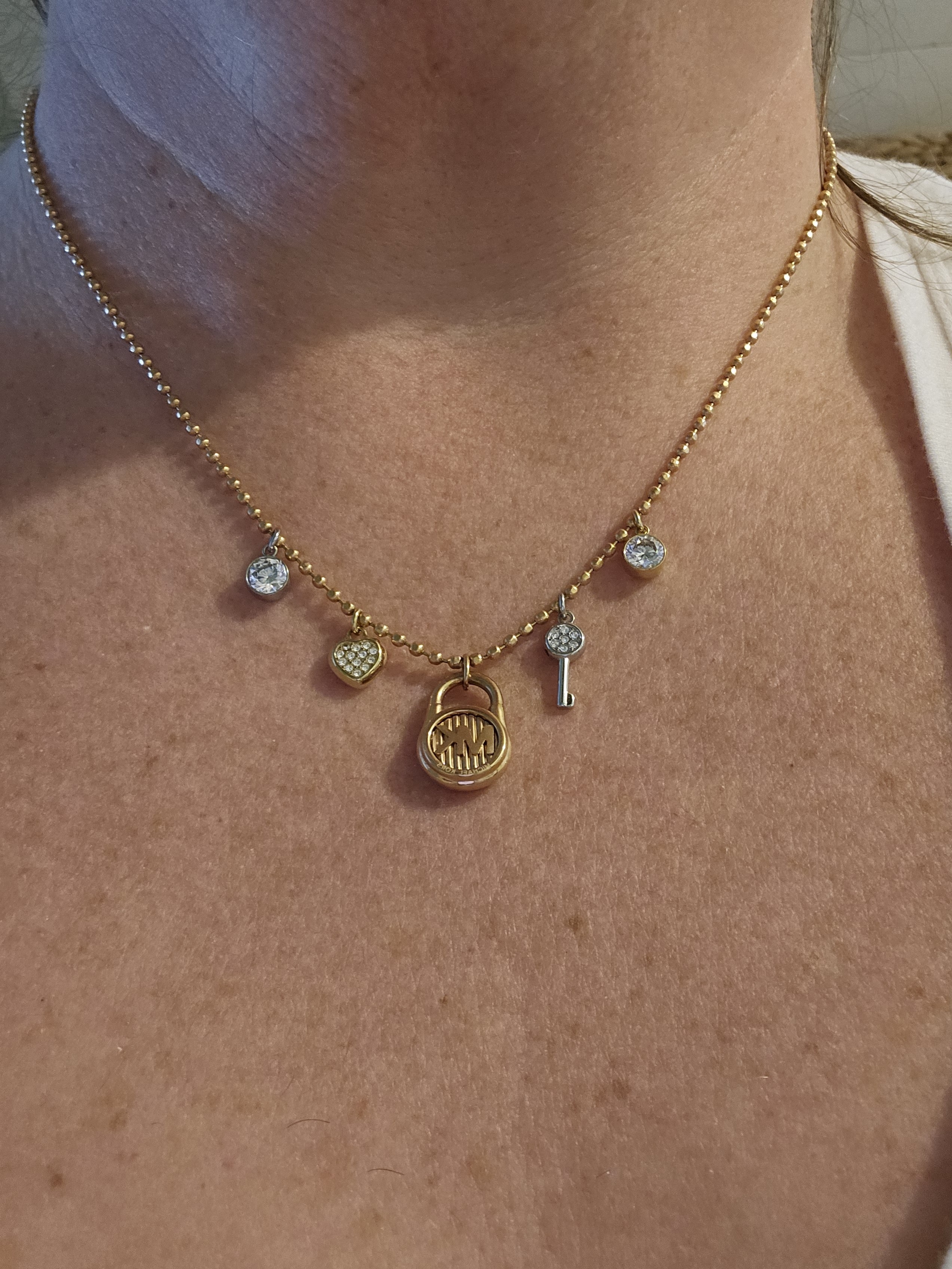 Michael Kors Rose Gold Charm Pendant Necklace And Bracelet With Crystals